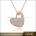 OUXI jewelry zircon heart shaped beautiful cz pendants 18kgp gold necklace